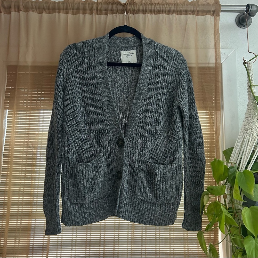 Gray Ribbed Abercrombie Cardigan Sweater